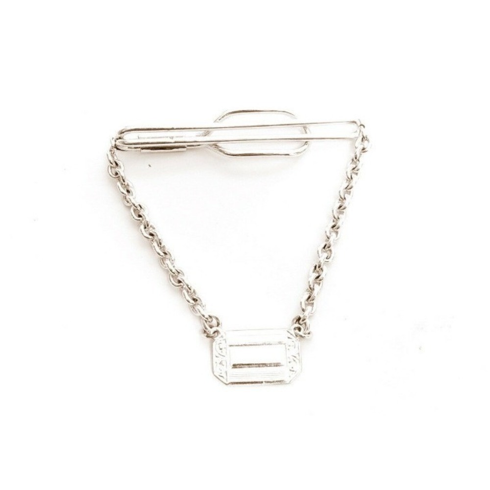 Vintage Rhodium‎ Plated Shiny Blank Monogram Silver toned swag tie clip clasp